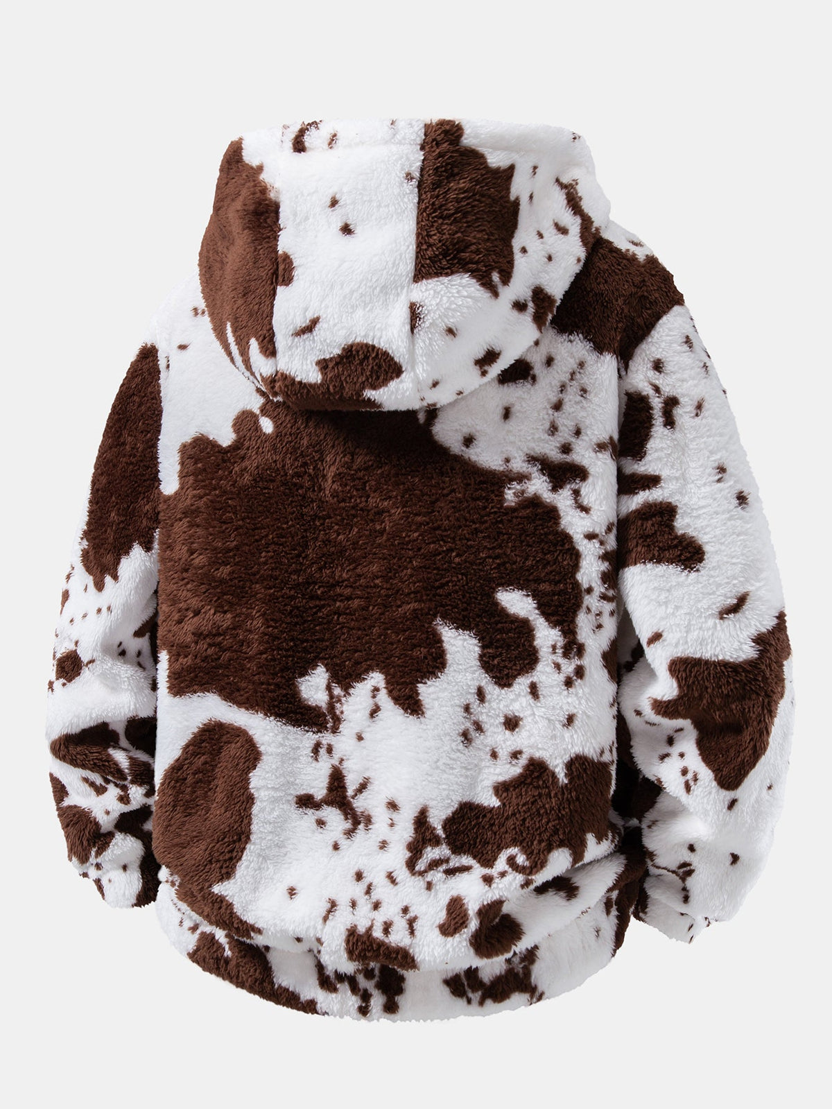 Cow Print Teddy Zip Hooded Jacket