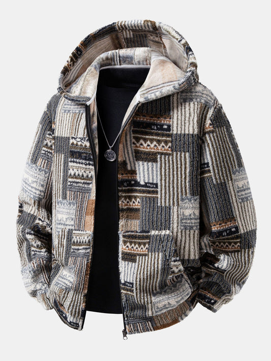 Aztec Print Sherpa Zip Hooded Jacket