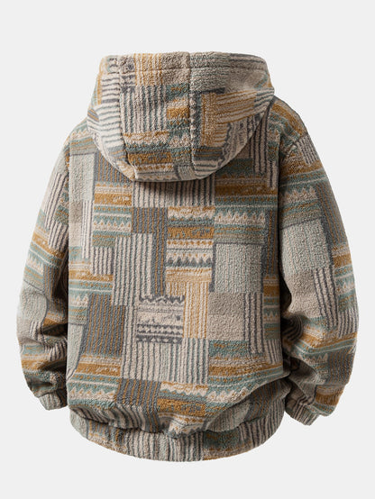 Aztec Print Sherpa Zip Hooded Jacket