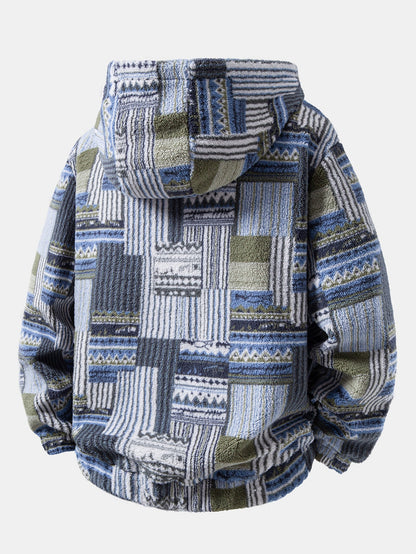 Aztec Print Sherpa Zip Hooded Jacket