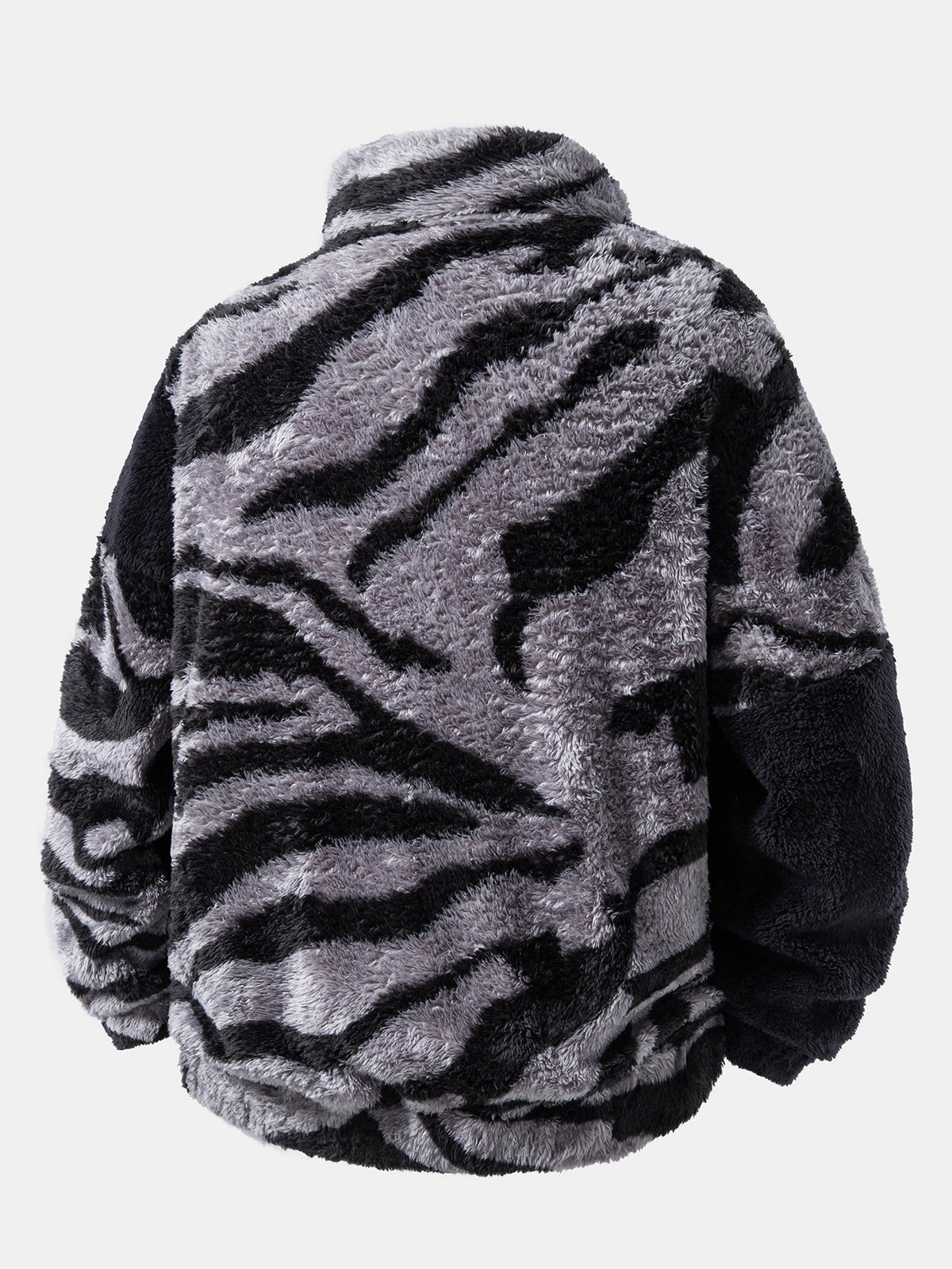 Colour Block Animal Print Teddy Zip Jacket