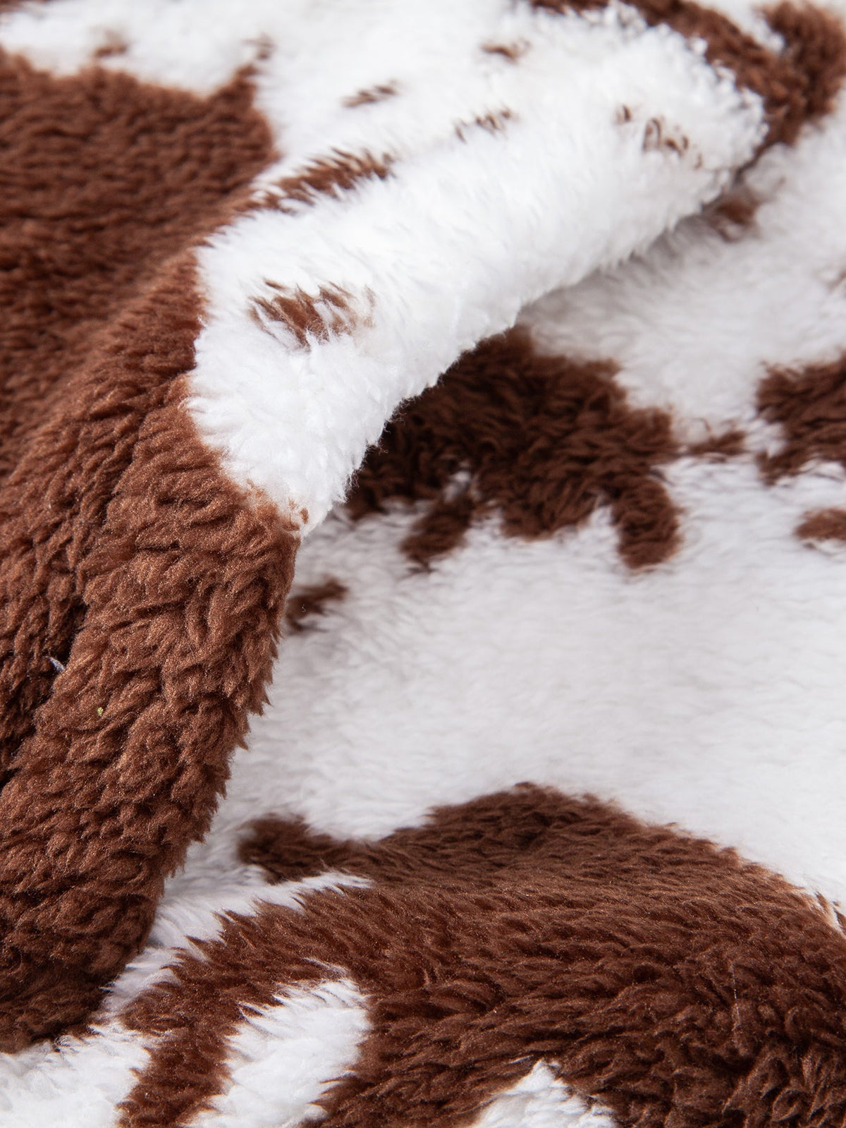 Cow Print Teddy Zip Hooded Jacket