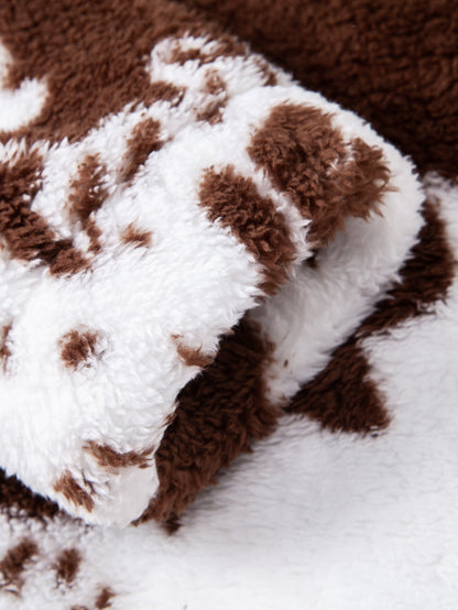 Cow Print Teddy Zip Hooded Jacket