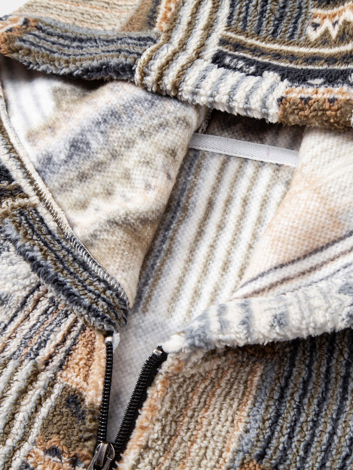 Aztec Print Sherpa Zip Hooded Jacket