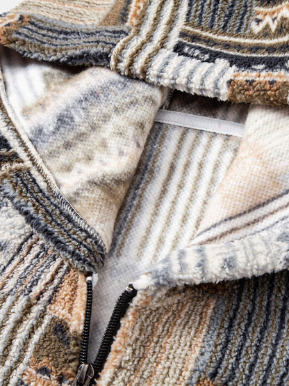 Aztec Print Sherpa Zip Hooded Jacket