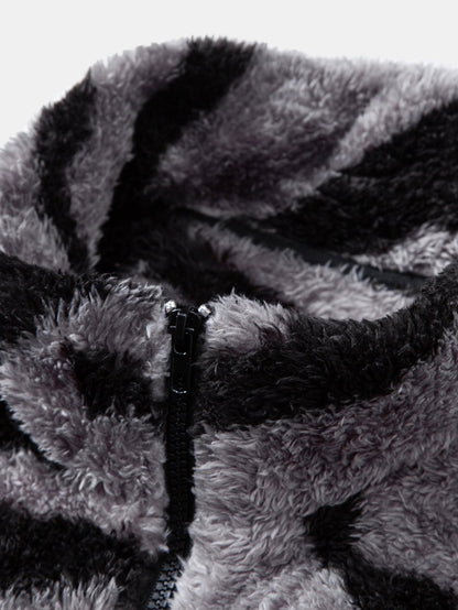 Colour Block Animal Print Teddy Zip Jacket