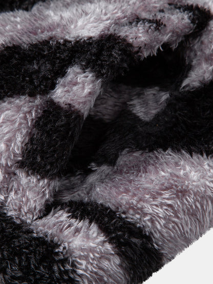 Colour Block Animal Print Teddy Zip Jacket