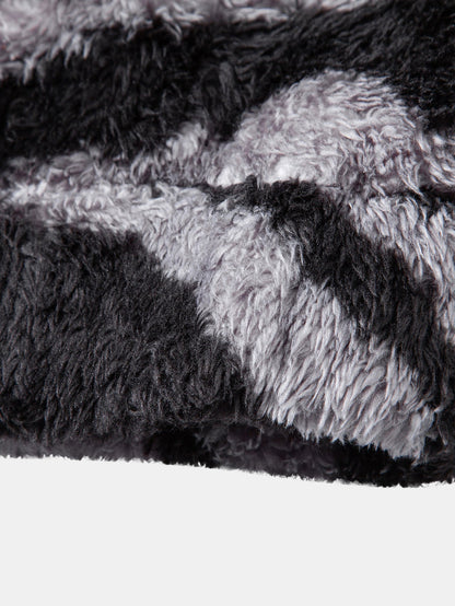 Colour Block Animal Print Teddy Zip Jacket