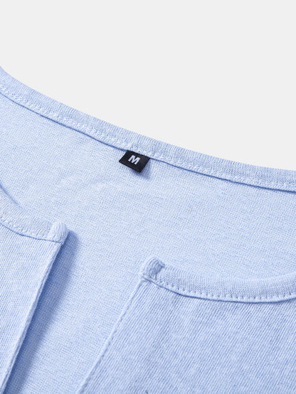 Lightweight Linen-Look Deep Notch Neck T-Shirt
