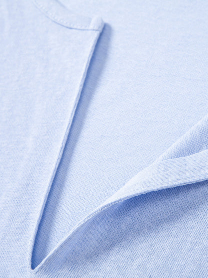 Lightweight Linen-Look Deep Notch Neck T-Shirt