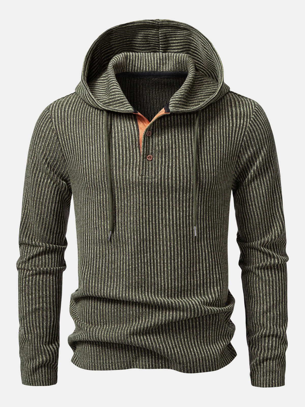 Ribbed Knit Hooded Long Sleeve Henley