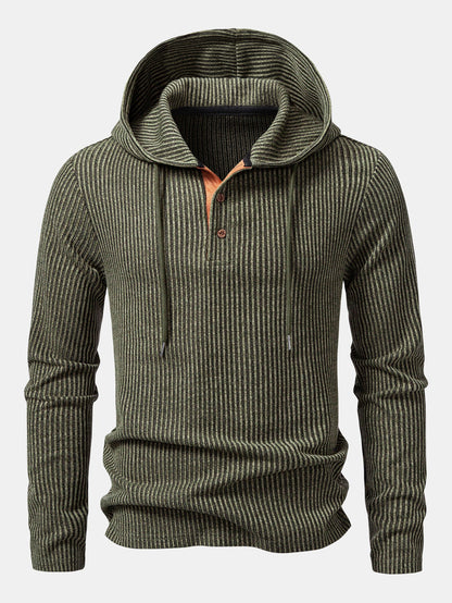 Ribbed Knit Hooded Long Sleeve Henley