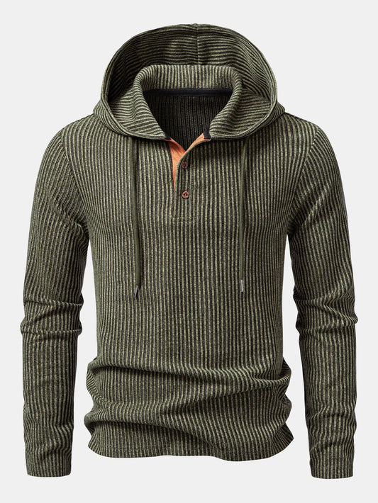 Ribbed Knit Hooded Long Sleeve Henley