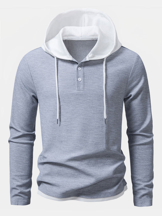 Contrast Waffle Hooded Henley T-Shirt