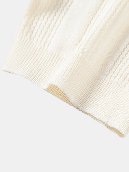 Striped Open Knit Polo