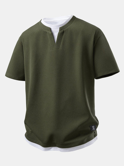 2-in-1 Waffle Notch Neck T-Shirt & 7" Shorts Set