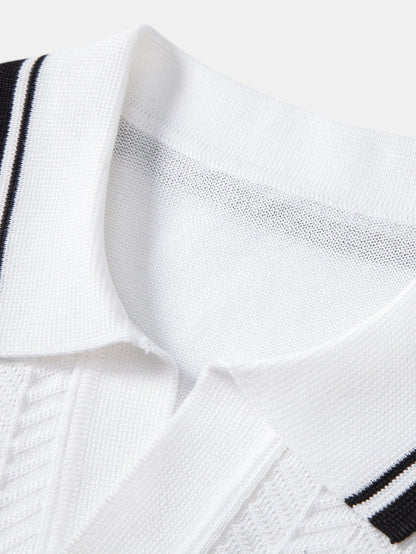 Contrast Jacquard Textured V-Neck Knit Polo