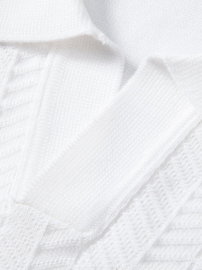 Contrast Jacquard Textured V-Neck Knit Polo