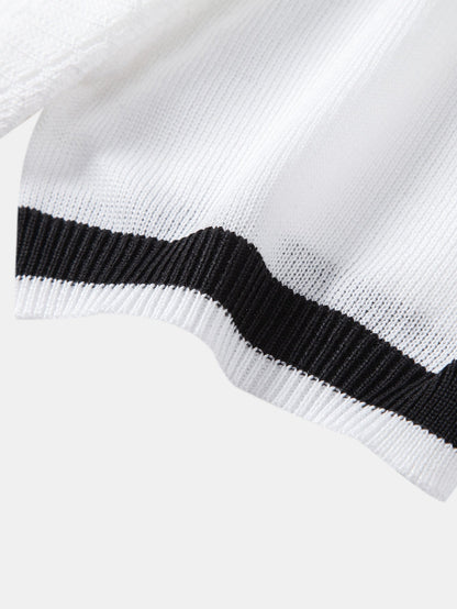 Contrast Jacquard Textured V-Neck Knit Polo