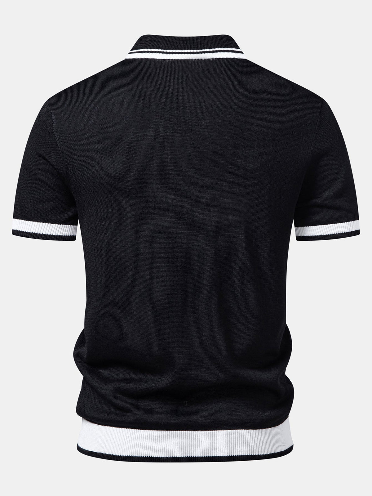Contrast Jacquard Textured V-Neck Knit Polo
