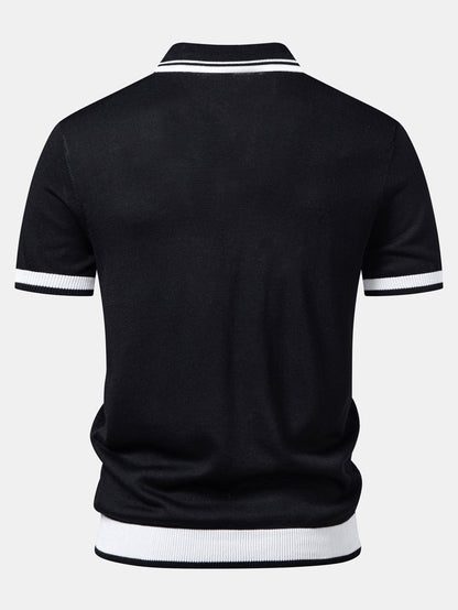 Contrast Jacquard Textured V-Neck Knit Polo