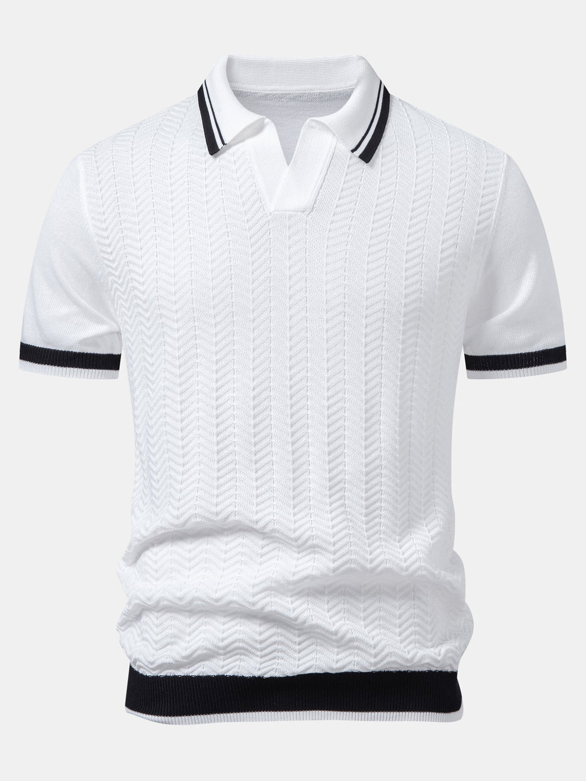 Contrast Jacquard Textured V-Neck Knit Polo