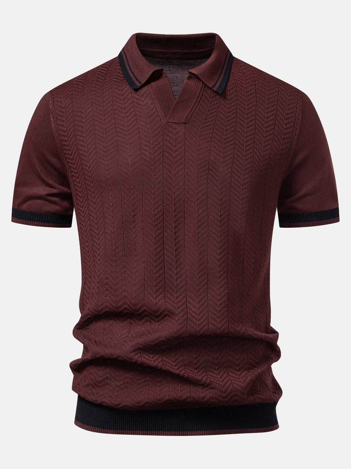 Contrast Jacquard Textured V-Neck Knit Polo