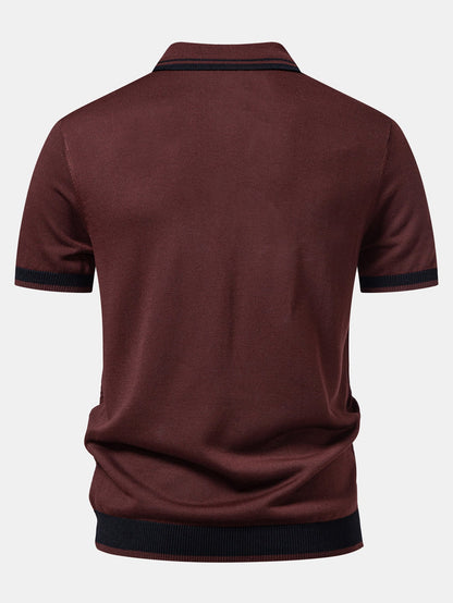 Contrast Jacquard Textured V-Neck Knit Polo