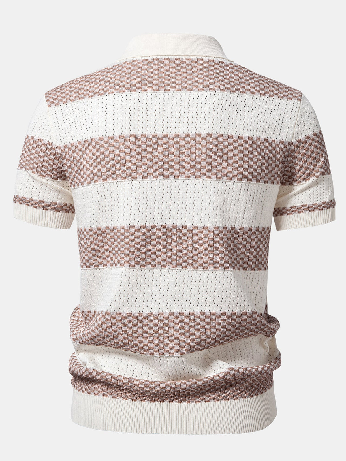 Polo de tricô texturizado listrado com decote em V