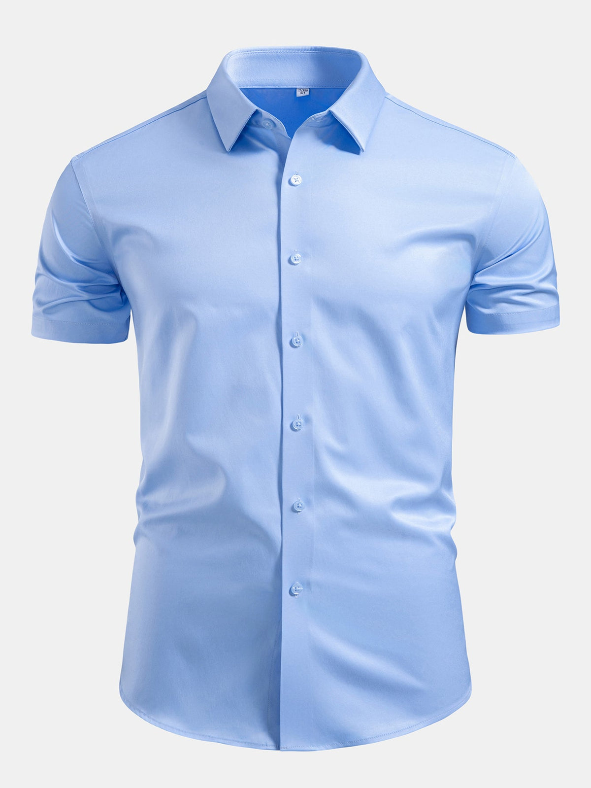 Camisa de cetim com botões e gola padre