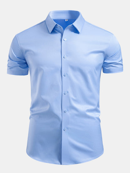 Camisa de cetim com botões e gola padre