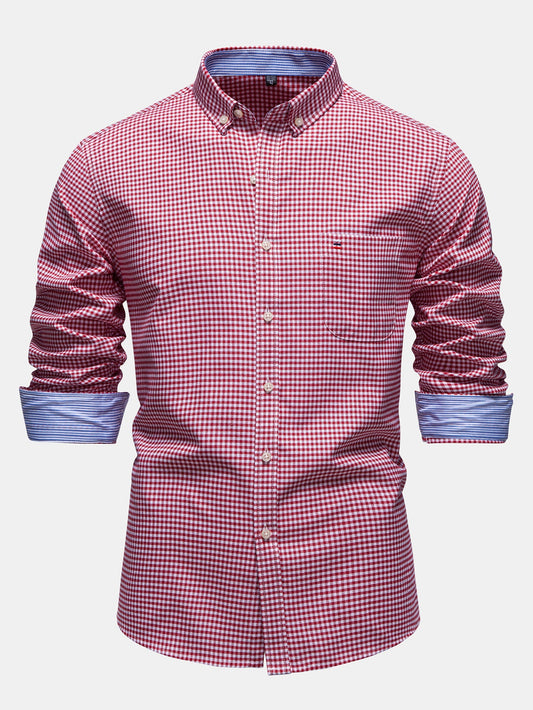 Camisa xadrez listrada contrastante com botões