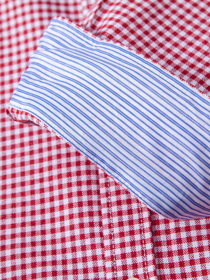 Camisa xadrez listrada contrastante com botões