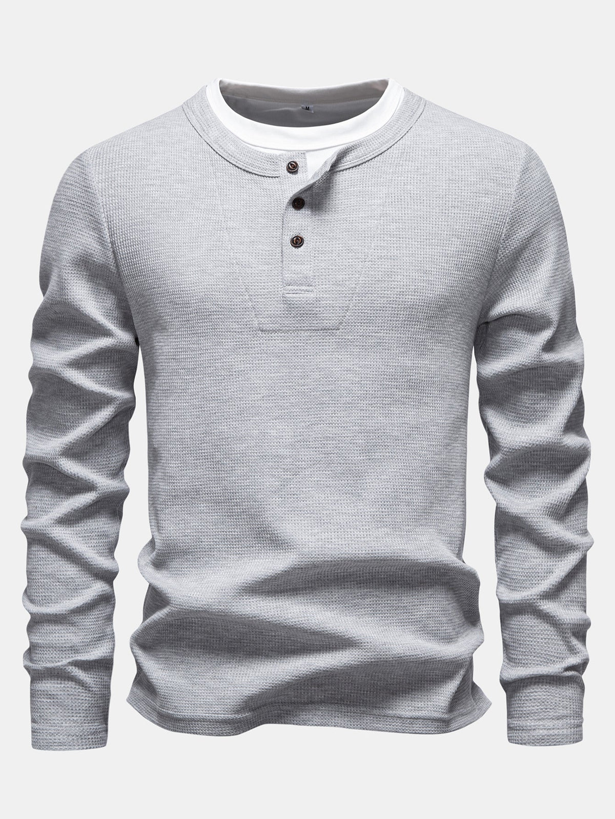 Camisa Henley de malha waffle 2 em 1 de manga longa