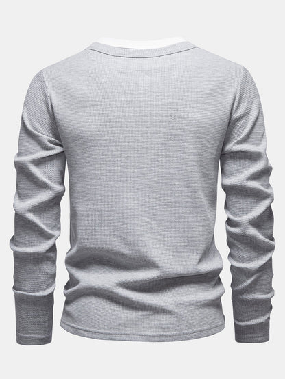 Camisa Henley de malha waffle 2 em 1 de manga longa