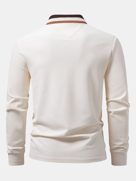 Polo de manga longa com gola contrastante