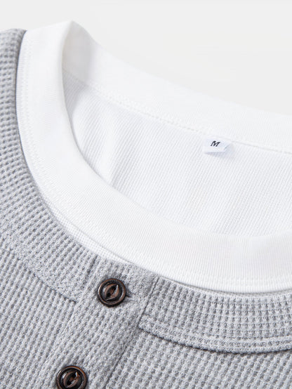 Camisa Henley de malha waffle 2 em 1 de manga longa