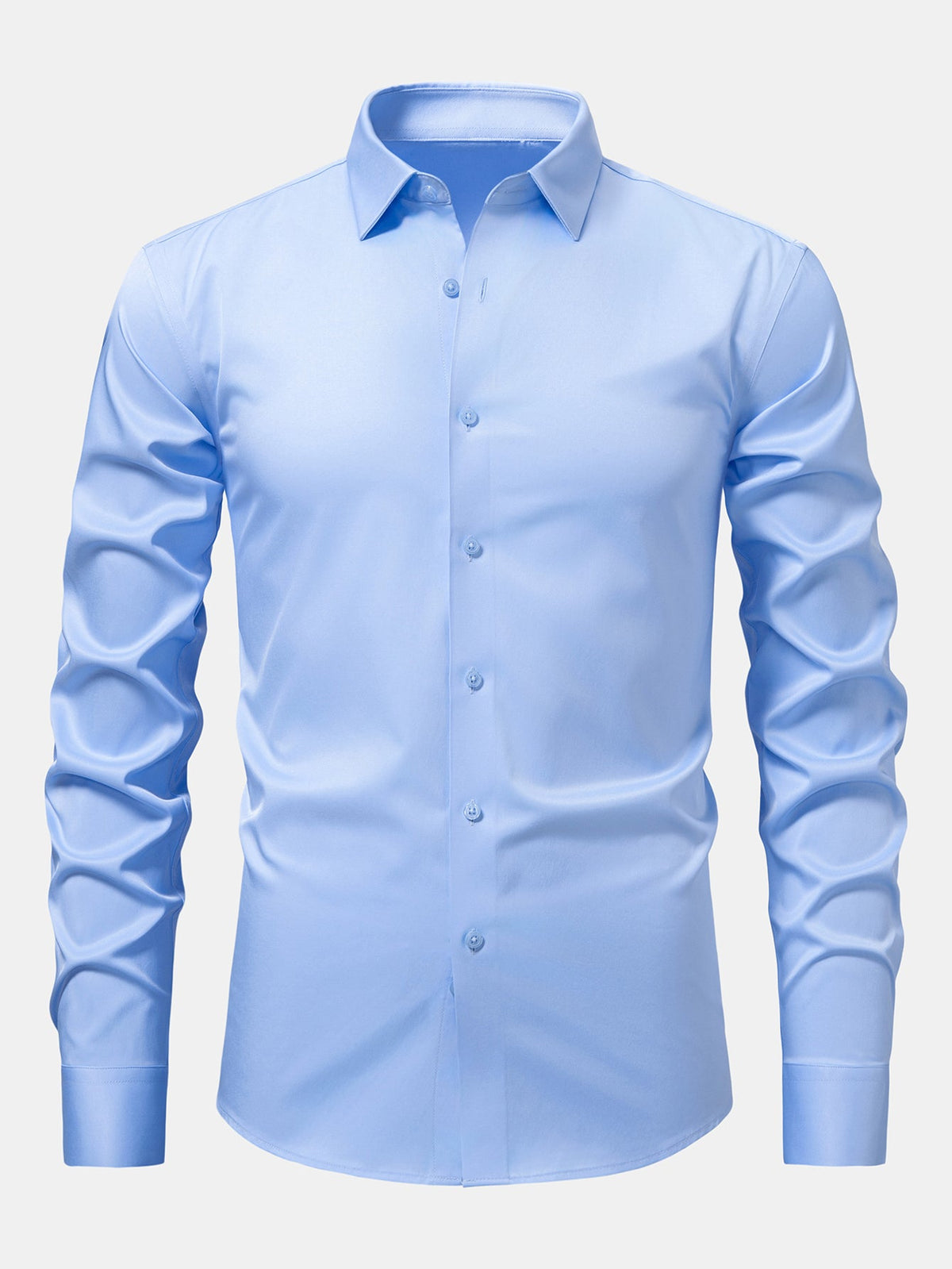 Camisa de cetim justa de manga longa com botões