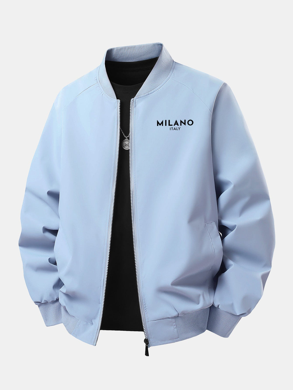Milano Italy Print Relaxed Zip Bomber Jacket
