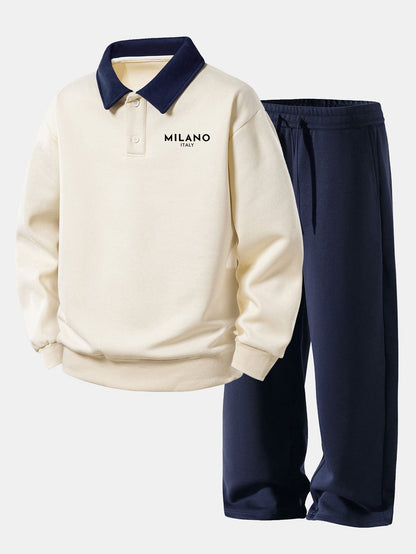 Milano Contrast Polo Sweatshirt & Straight Sweatpants Set