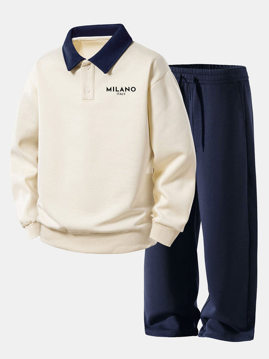 Milano Contrast Polo Sweatshirt & Straight Sweatpants Set