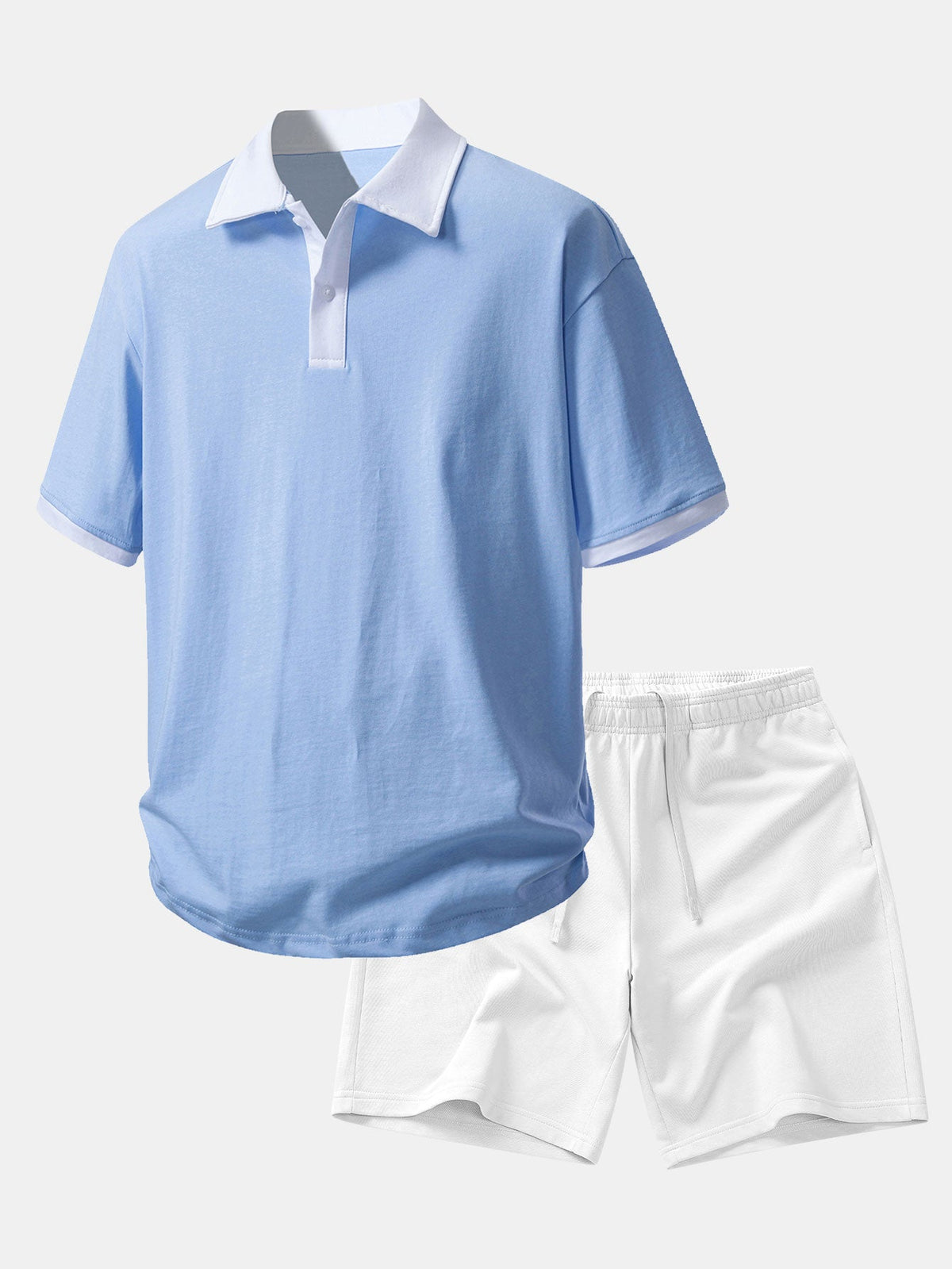 Polo de Algodão com Gola Contrastante e Shorts de Algodão com Cordão de 7"