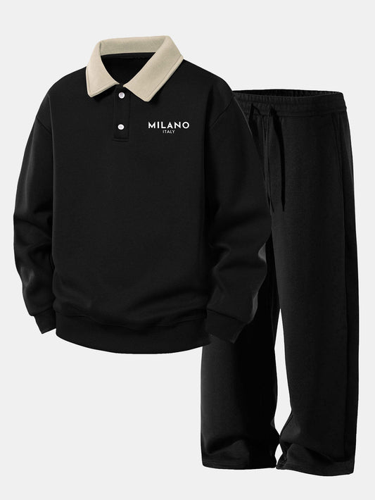 Milano Contrast Polo Sweatshirt & Straight Sweatpants Set