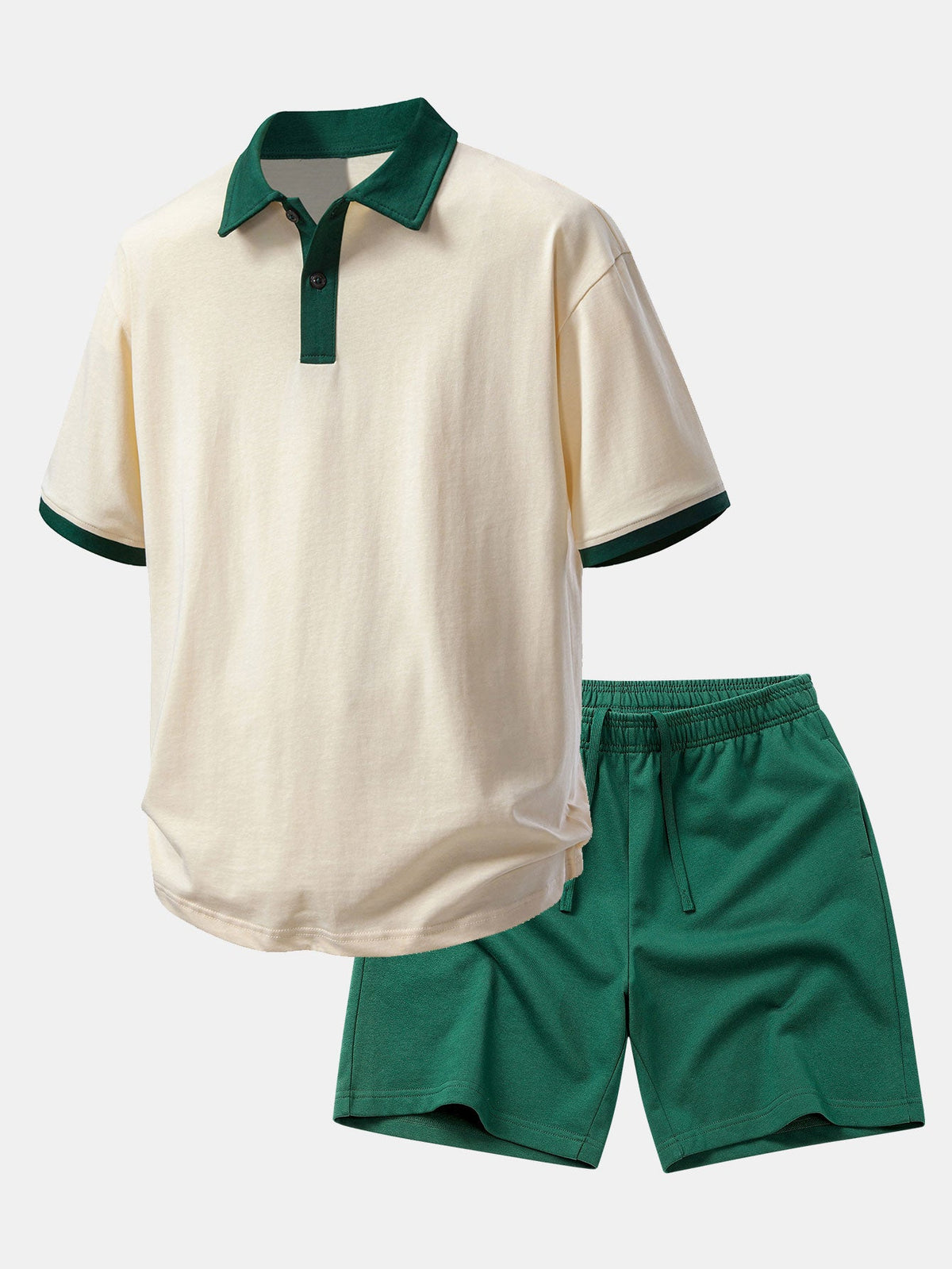Polo de Algodão com Gola Contrastante e Shorts de Algodão com Cordão de 7"