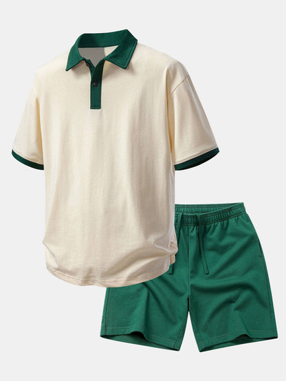 Polo de Algodão com Gola Contrastante e Shorts de Algodão com Cordão de 7"