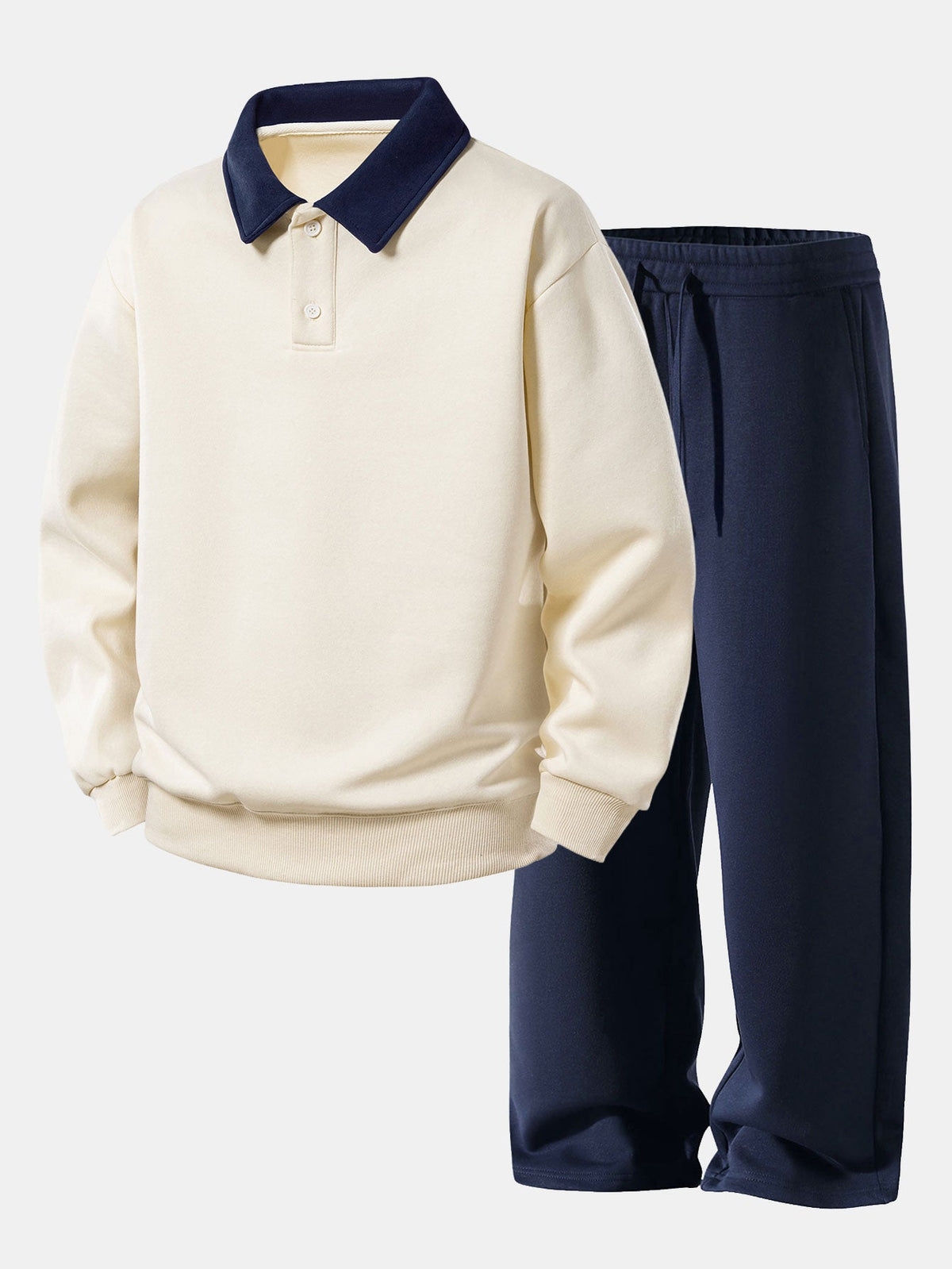 Moletom Polo com Contraste e Calça de Moletom de Perna Reta, Modelagem Relaxada