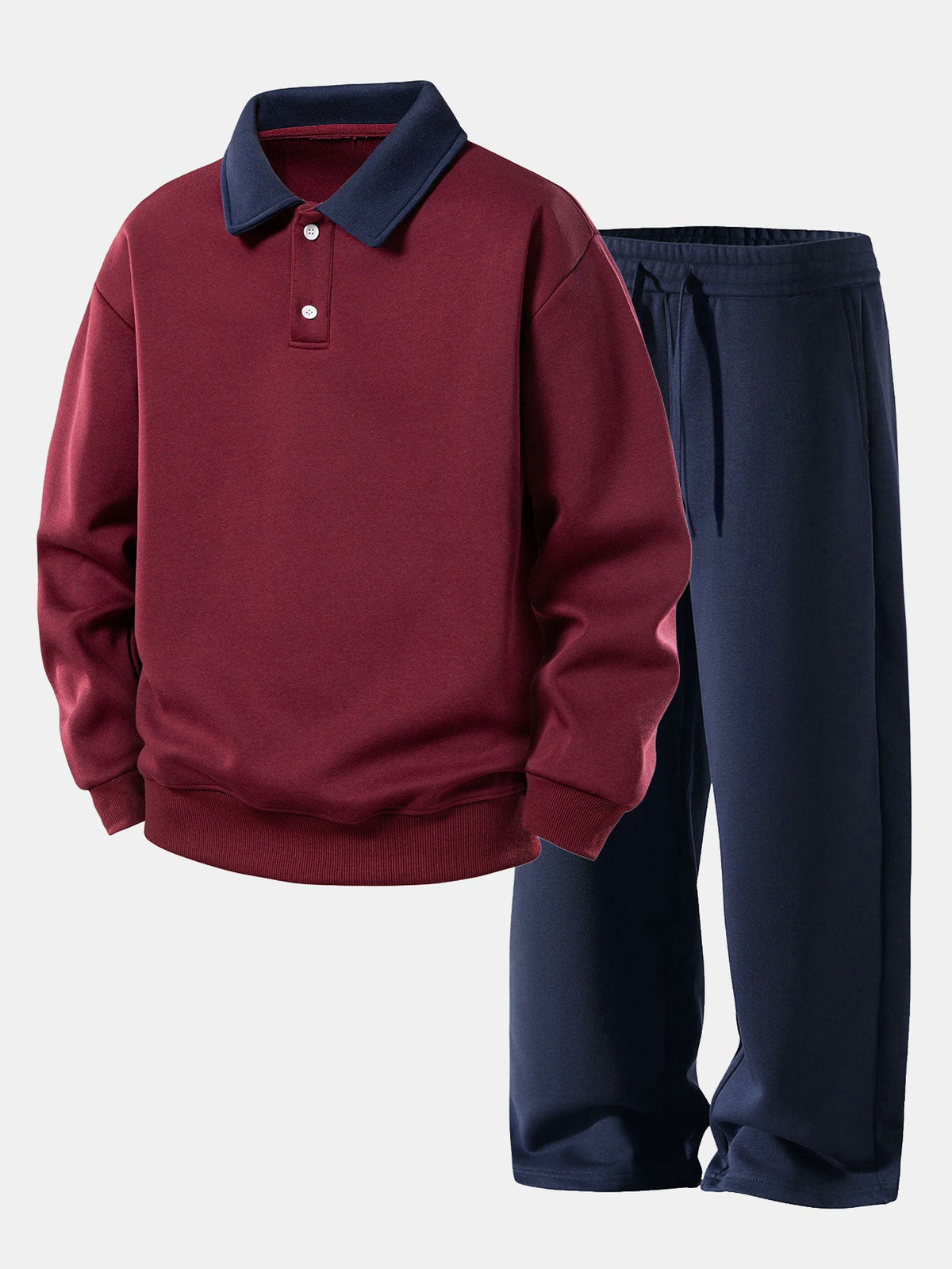 Moletom Polo com Contraste e Calça de Moletom de Perna Reta, Modelagem Relaxada