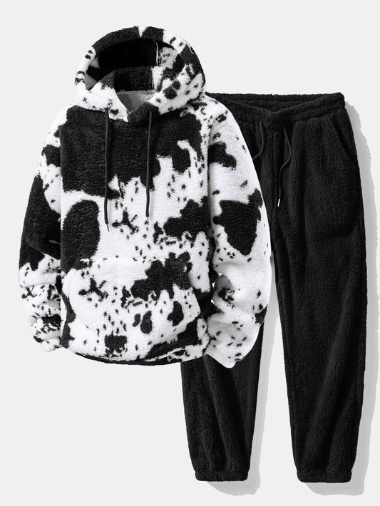 Cow Print Teddy Fleece Hoodie