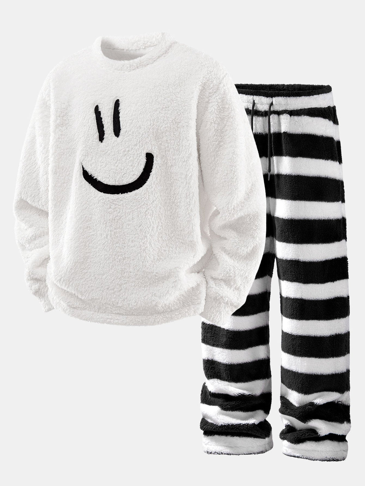 Embroidered Smiley Teddy Fleece Sweatshirt