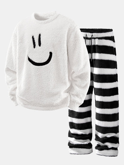 Embroidered Smiley Teddy Fleece Sweatshirt